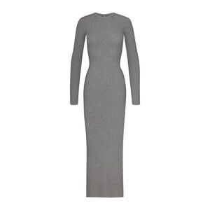 SKIMS Soft Lounge Crew Neck Long Sleeve Dress Heather Gray Foil Metallic L
